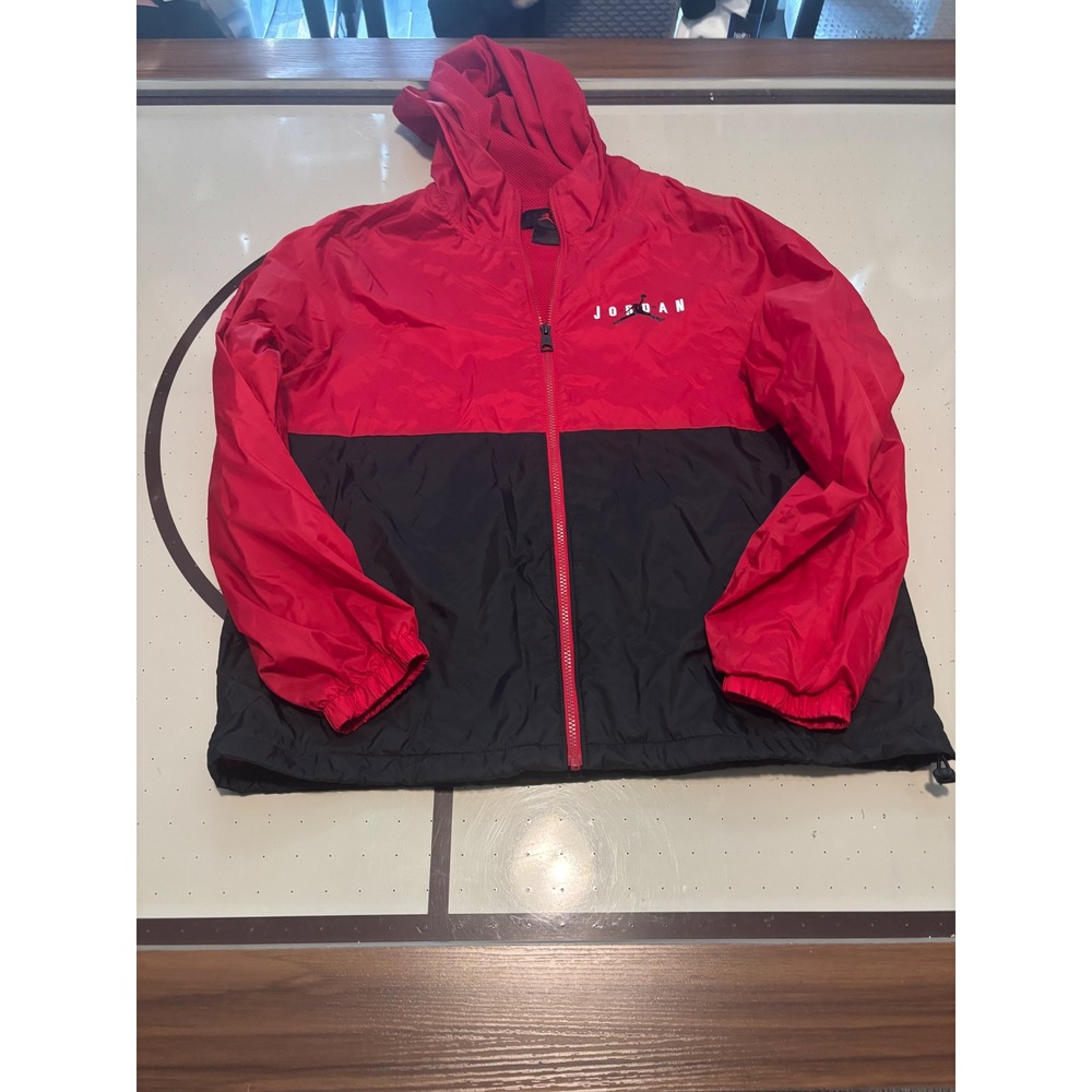 Jordan Mens Red Black Colorblock Jumpman Hooded Windbreaker Jacket Large